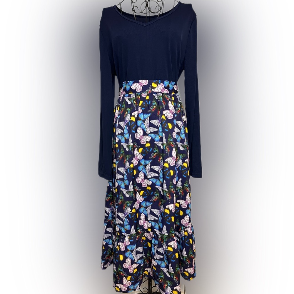Butterfly Floral Long Sleeve Midi Dress – Size XXL